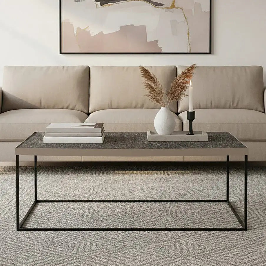 Silver Metal Rectangular Top Coffee Table with Black Interconnected Legs, Akola