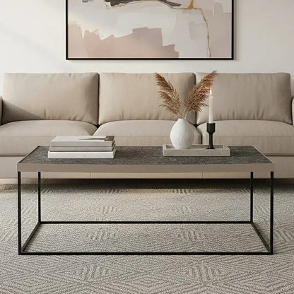 Silver Metal Rectangular Top Coffee Table with Black Interconnected Legs, Akola