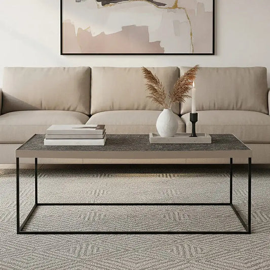 Silver Metal Rectangular Top Coffee Table with Black Interconnected Legs, Akola