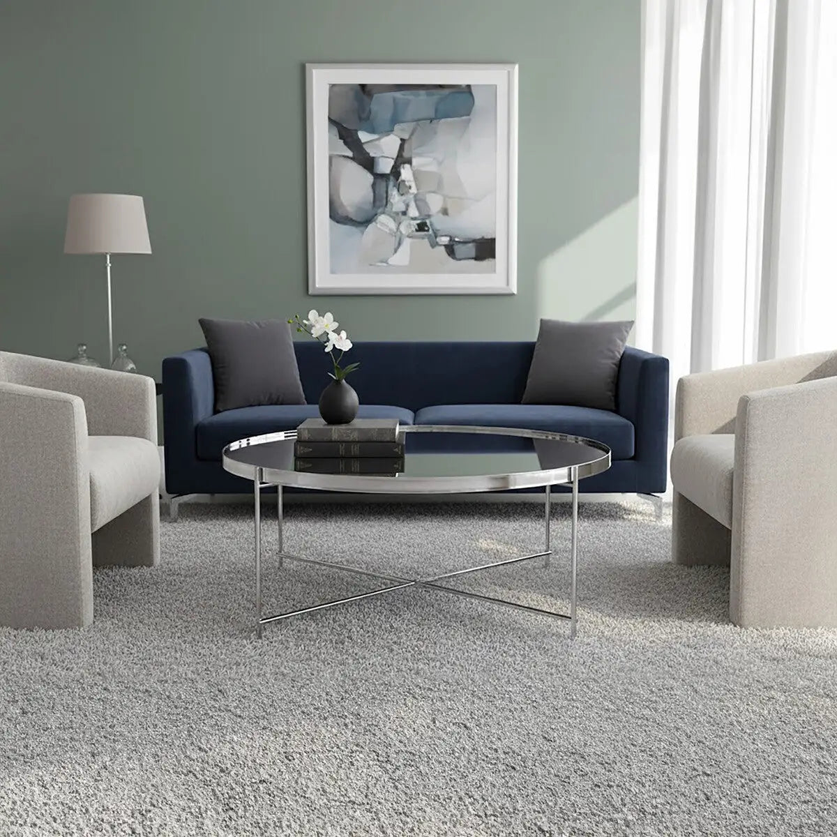 Silver Mirrored Glass Round Coffee Table, Allure