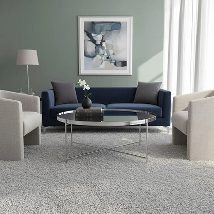 Silver Mirrored Glass Round Coffee Table, Allure