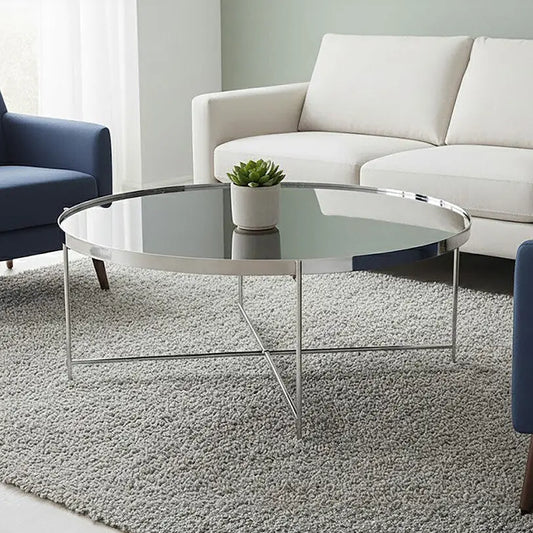 Silver Mirrored Glass Round Coffee Table, Allure