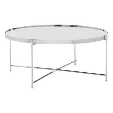 Silver Mirrored Glass Round Coffee Table, Allure