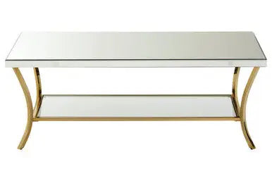 Silver Mirrored Top Coffee Table with Gold Metal Curved Legs, Kensington Townhouse