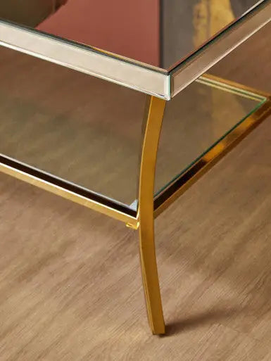 Silver Mirrored Top Coffee Table with Gold Metal Curved Legs, Kensington Townhouse