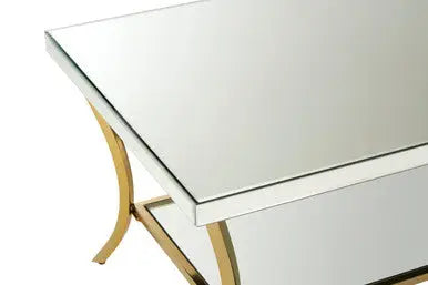 Silver Mirrored Top Coffee Table with Gold Metal Curved Legs, Kensington Townhouse