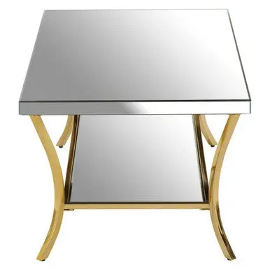 Silver Mirrored Top Coffee Table with Gold Metal Curved Legs, Kensington Townhouse