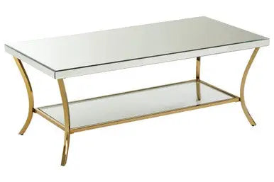 Silver Mirrored Top Coffee Table with Gold Metal Curved Legs, Kensington Townhouse