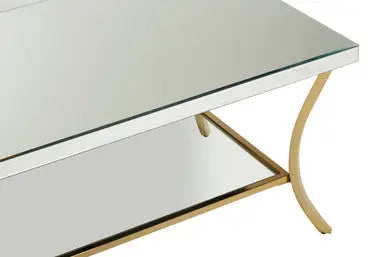 Silver Mirrored Top Coffee Table with Gold Metal Curved Legs, Kensington Townhouse