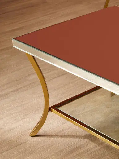 Silver Mirrored Top Coffee Table with Gold Metal Curved Legs, Kensington Townhouse