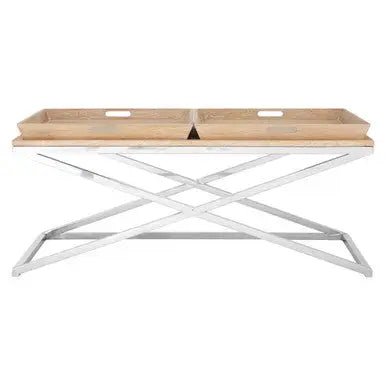 Silver Oak Wood Coffee Table with 2 Removable Tray Tops, Holland Park