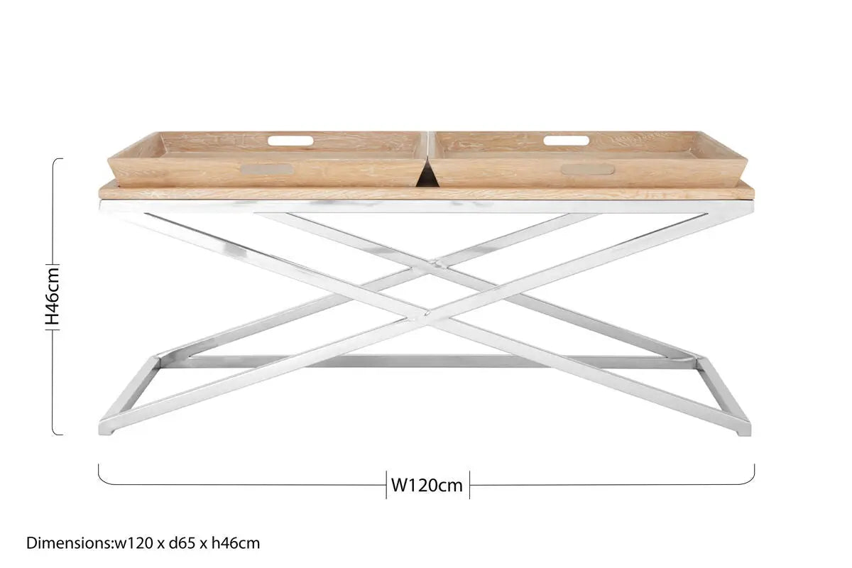 Silver Oak Wood Coffee Table with 2 Removable Tray Tops, Holland Park