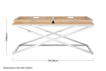 Silver Oak Wood Coffee Table with 2 Removable Tray Tops, Holland Park