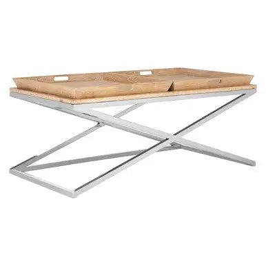Silver Oak Wood Coffee Table with 2 Removable Tray Tops, Holland Park