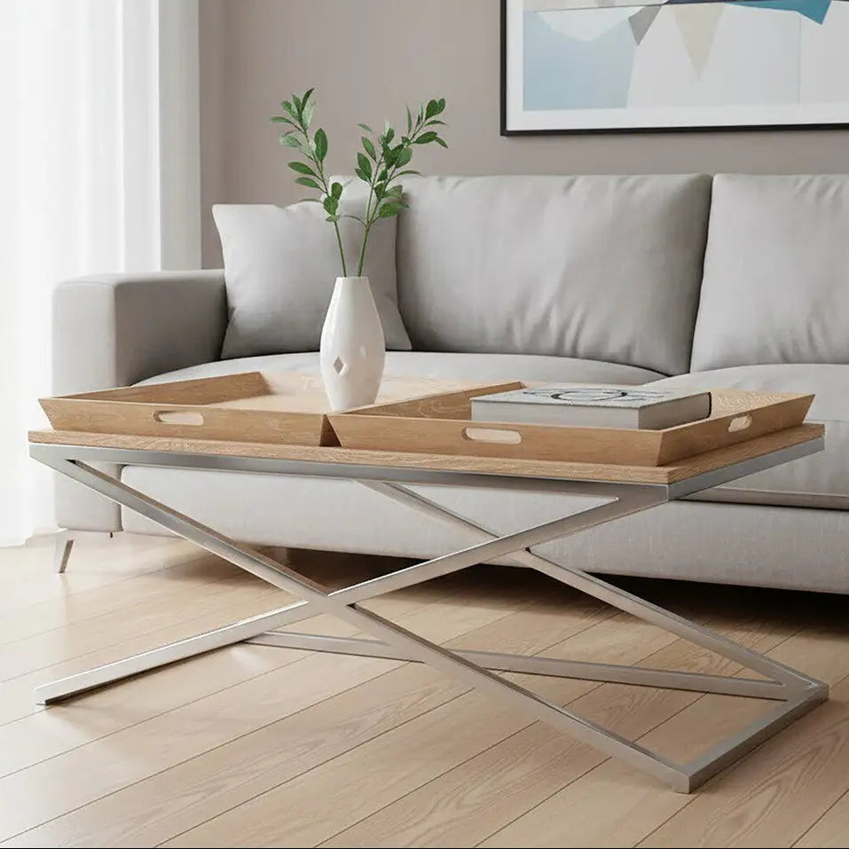 Silver Oak Wood Coffee Table with 2 Removable Tray Tops, Holland Park