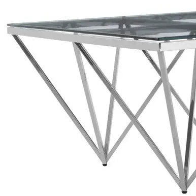 Silver Prismatic Base Coffee Table with Clear Glass Top and 6 Pincer Style Legs, Allure