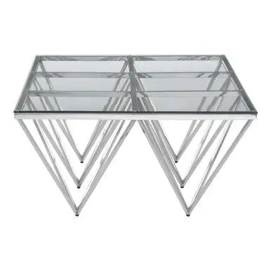 Silver Prismatic Base Coffee Table with Clear Glass Top and 6 Pincer Style Legs, Allure