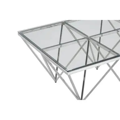 Silver Prismatic Base Coffee Table with Clear Glass Top and 6 Pincer Style Legs, Allure