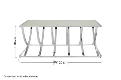 Silver Rectangular Coffee Table with Mirrored Top, Reena