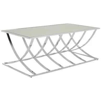 Silver Rectangular Coffee Table with Mirrored Top, Reena