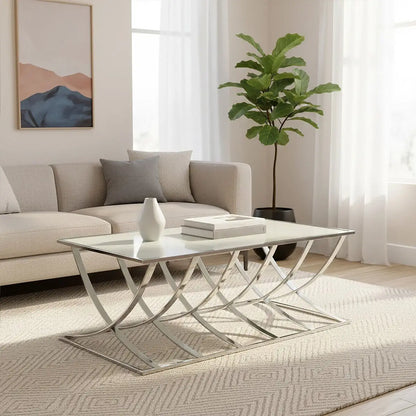 Silver Rectangular Coffee Table with Mirrored Top, Reena