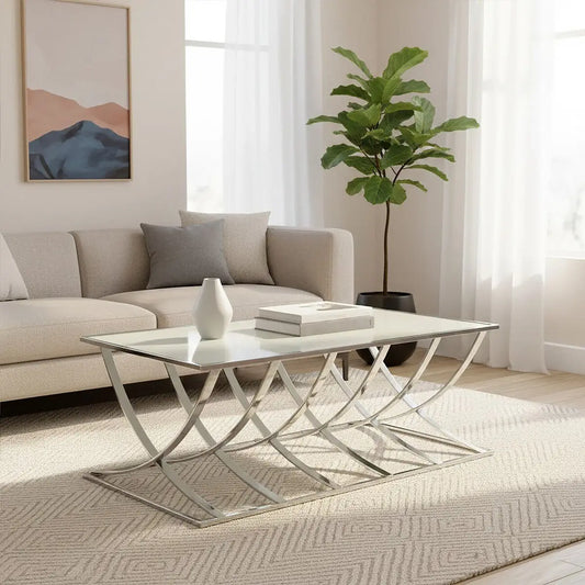 Silver Rectangular Coffee Table with Mirrored Top, Reena