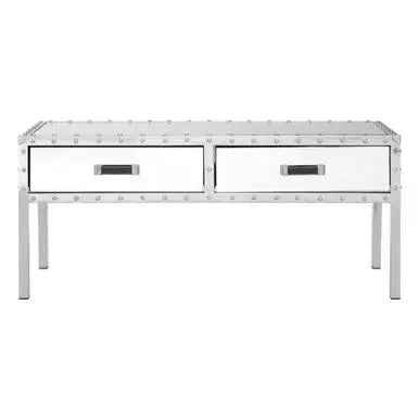 Silver Rectangular Storage Coffee Table in Metal and Glass, Rivet
