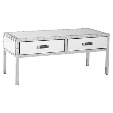 Silver Rectangular Storage Coffee Table in Metal and Glass, Rivet
