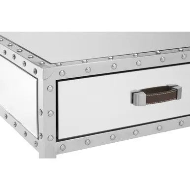 Silver Rectangular Storage Coffee Table in Metal and Glass, Rivet