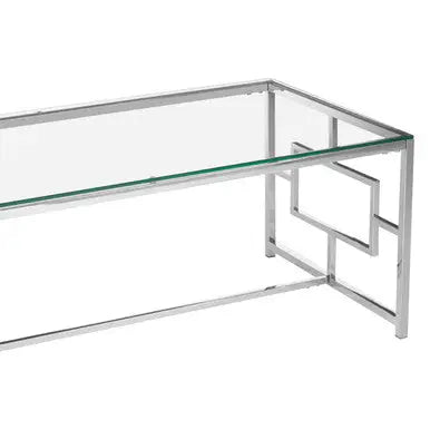 Silver Reflective Frame Coffee Table with Clear Tempered Glass Top, Allure