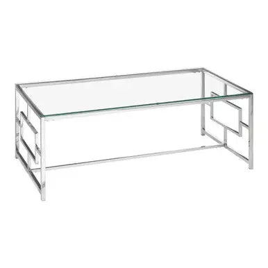Silver Reflective Frame Coffee Table with Clear Tempered Glass Top, Allure