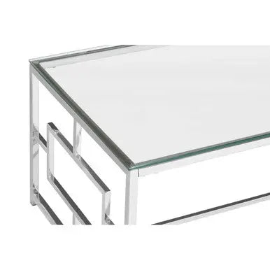 Silver Reflective Frame Coffee Table with Clear Tempered Glass Top, Allure