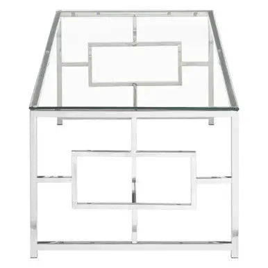 Silver Reflective Frame Coffee Table with Clear Tempered Glass Top, Allure