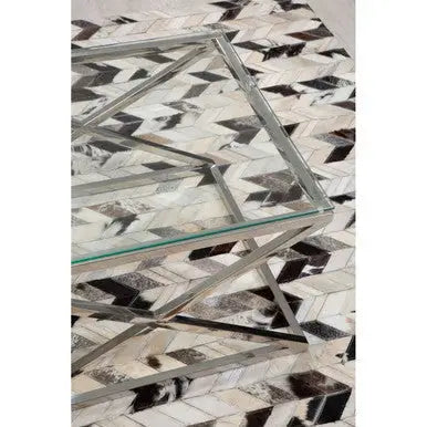 Silver Reflective Stainless Steel Coffee Table with Clear Tempered Glass Top, Allure