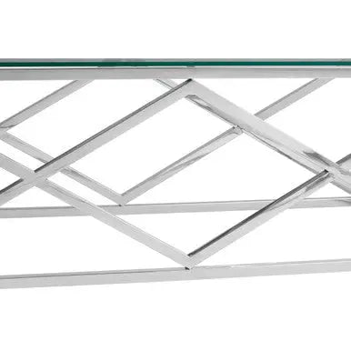 Silver Reflective Stainless Steel Coffee Table with Clear Tempered Glass Top, Allure