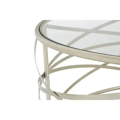 Silver Round Coffee Table with Clear Tempered Glass, Rubia