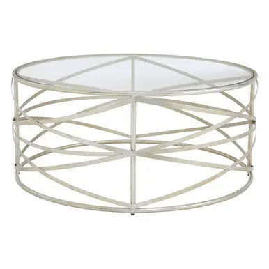 Silver Round Coffee Table with Clear Tempered Glass, Rubia