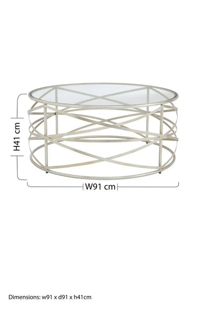 Silver Round Coffee Table with Clear Tempered Glass, Rubia