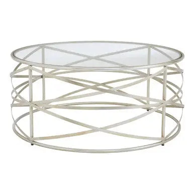Silver Round Coffee Table with Clear Tempered Glass, Rubia