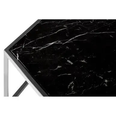 Silver Stainless Steel Frame Hexagon Coffee Table with Black Marble Top, Piermount