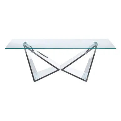 Silver Stainless Steel Wing Base Coffee Table with Clear Glass Top, Allure