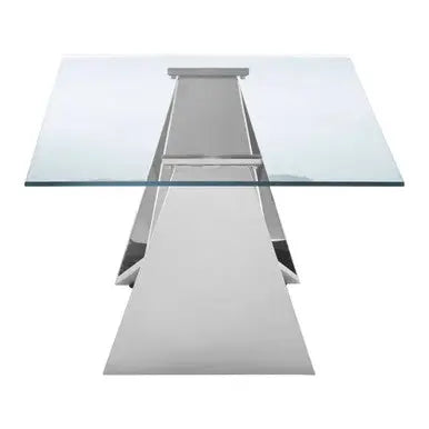 Silver Stainless Steel Wing Base Coffee Table with Clear Glass Top, Allure