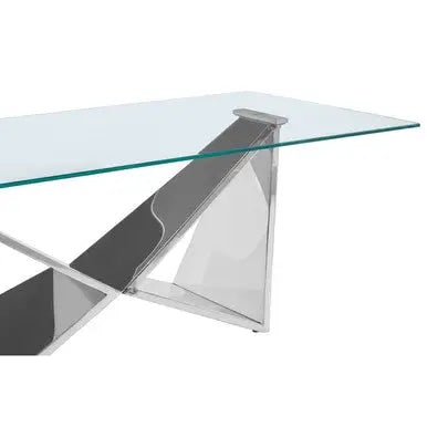 Silver Stainless Steel Wing Base Coffee Table with Clear Glass Top, Allure