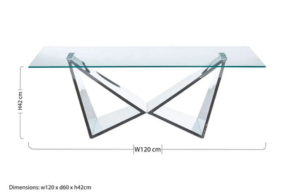 Silver Stainless Steel Wing Base Coffee Table with Clear Glass Top, Allure