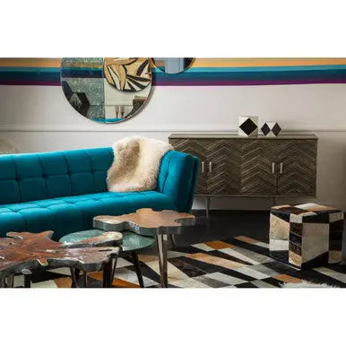 Silver Teak Wood Star Top Coffee Table with Steel Legs, Surak