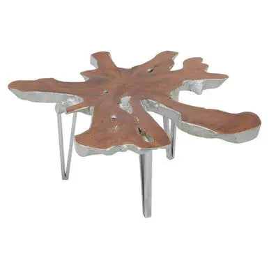Silver Teak Wood Star Top Coffee Table with Steel Legs, Surak