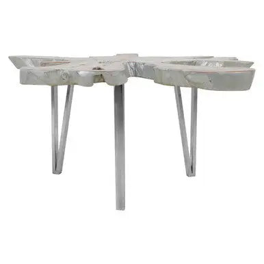Silver Teak Wood Star Top Coffee Table with Steel Legs, Surak
