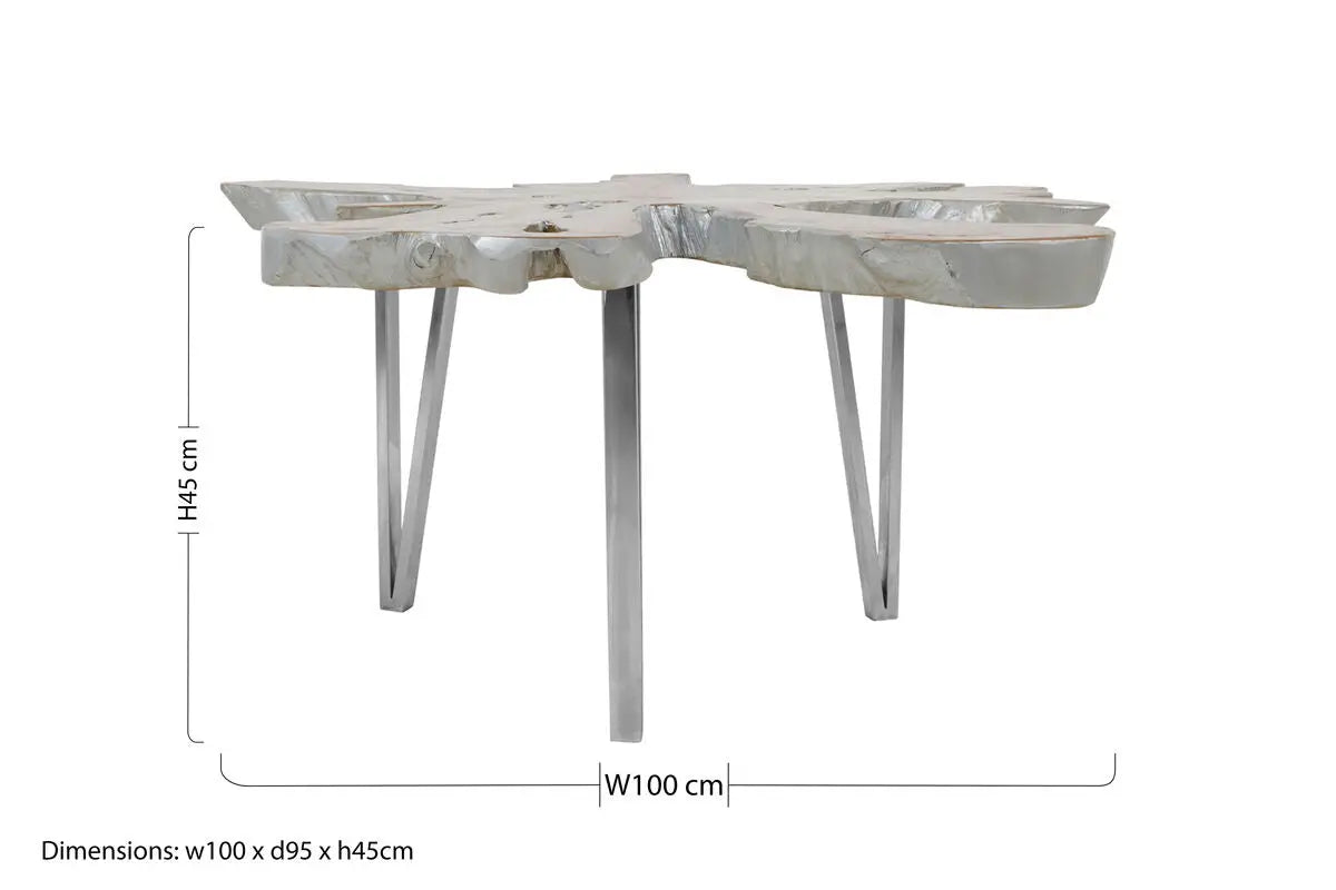 Silver Teak Wood Star Top Coffee Table with Steel Legs, Surak