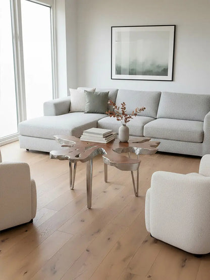 Silver Teak Wood Star Top Coffee Table with Steel Legs, Surak