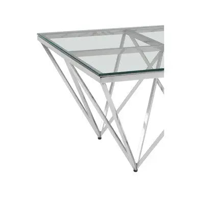 Silver Tempered Glass Coffee Table with Reflective Steel 4 Leg Base, Allure